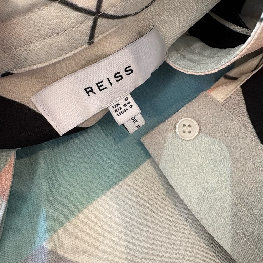 Reiss Rosie Multicolor Abstract V-Neck Blouse 2 - Picture 6 of 8